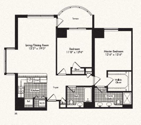 Floor plan for 2 beds, 2 baths, 1209 sqft